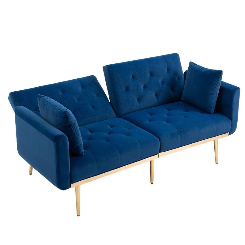 65.35" Velvet Futon Sofa Bed with Adjustable Backrest