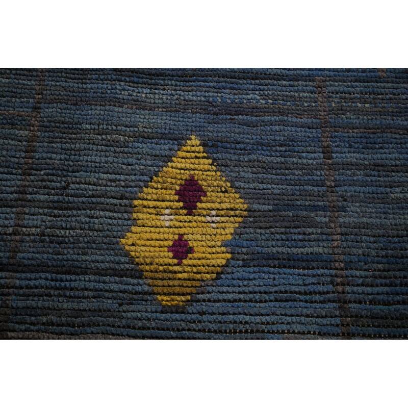 Blue Geometric Moroccan Large Area Rug Hand-Knotted Wool Carpet - 12'1"x 18'5"