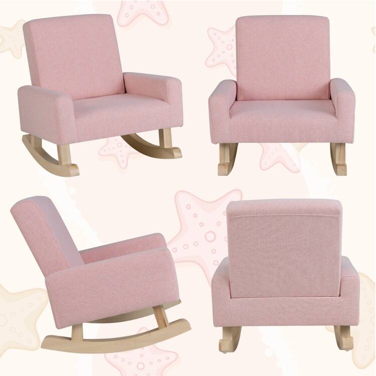 Kids Rocking Chair with Solid Wood Legs - 19.68" x 18.5" x 21.65"