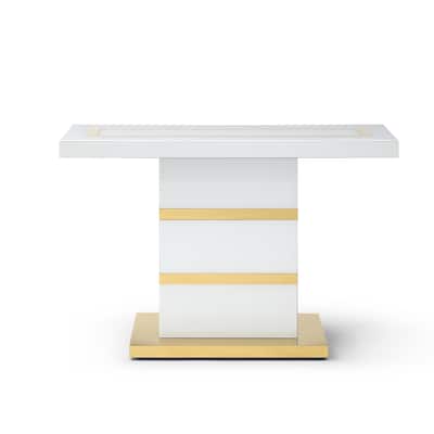 Decor 47.2 in. White and Gold Rectangle Glass Top Console Table