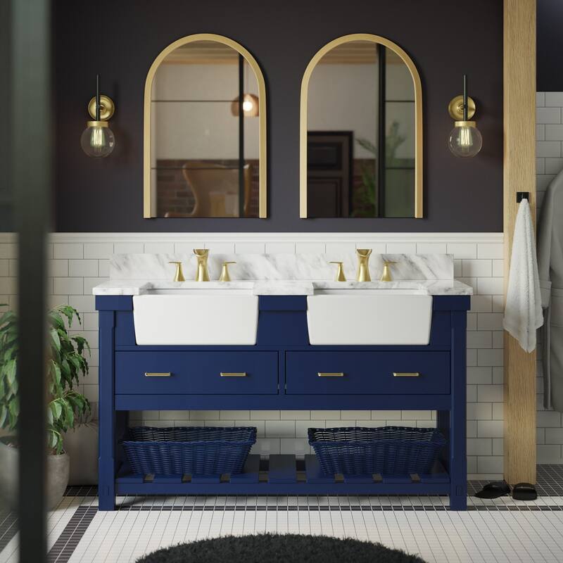 KitchenBathCollection Charlotte 60" Double Farmhouse Vanity with Carrara Marble Top
