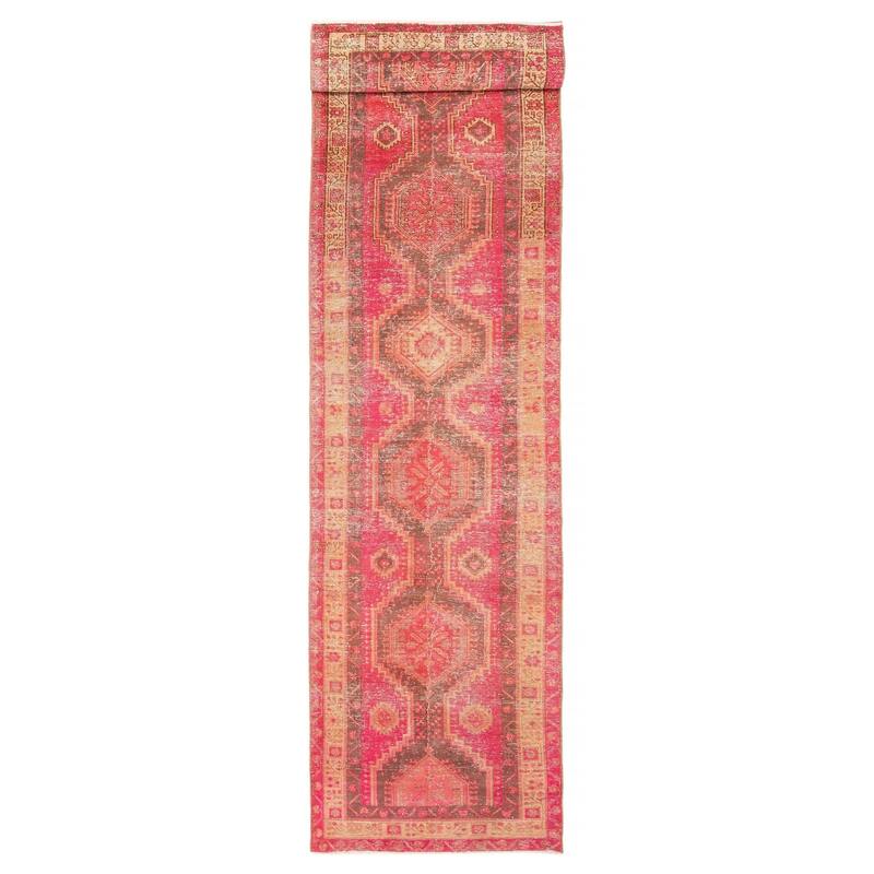 ECARPETGALLERY Hand-knotted Antalya Vintage Dark Pink Wool Rug - 3' 3" x 13' 1" - Dark Pink - 3' 3" x 13' 1" - Runner