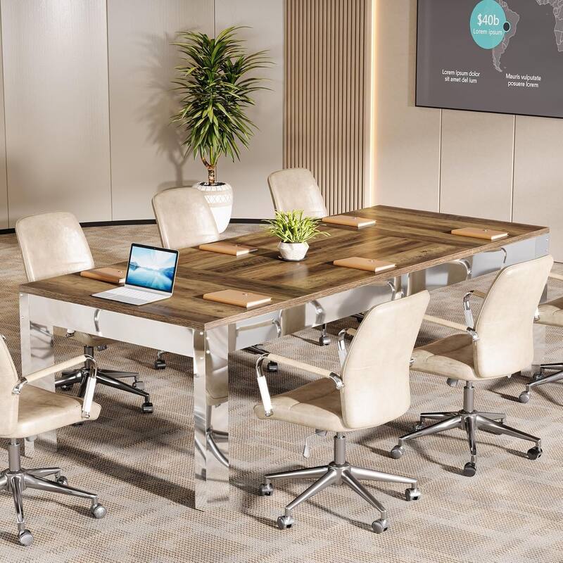 6.5FT Conference Table with Mirrored Metal Legs for Office Conference Room