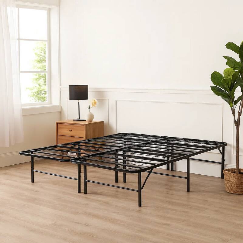 Full Size Bed Frame Foundadtion, Metal Base, Under Bed Storage Space, Black