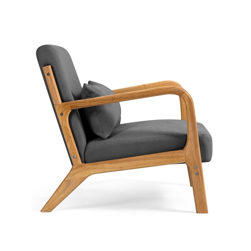 Linen Accent Chair Set of 1 Chairs Included with Solid Wood Armrest and Feet