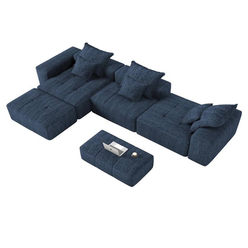 Modern Oversized Chenille Modular Sectional Sofa Tufted Sofa with 6 Pillows and Ottoman for Living Room
