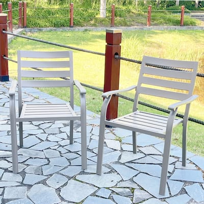 lron Terrace Dining Chairs, a Set of 2 Cream Color Outdoor Chairs, Metal Chairs