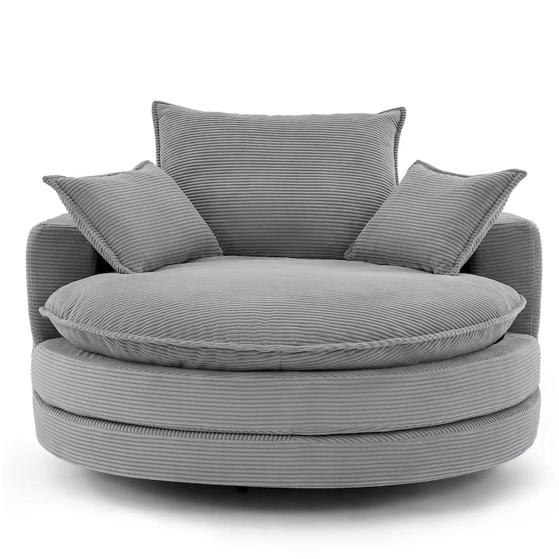 Roomfitters Swivel Barrel Chair with Dual-Layer Cushion and 3 Pillows, Comfy Accent Chair for Home or Office