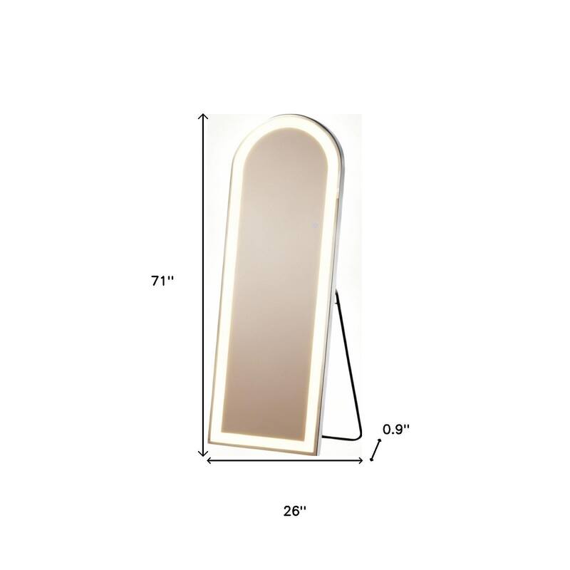 HomeRoots 71" Clear Arch Lighted Freestanding and Wall Mount Frameless Full Length Mirror - 26.00 in. x 71.00 in. x 0.90 in.
