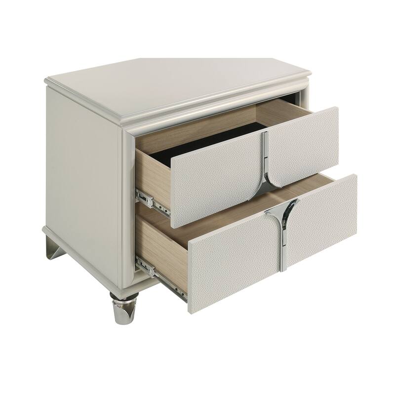 2 Drawers Wooden Nightstand with Acrylic Legs in Pearl White