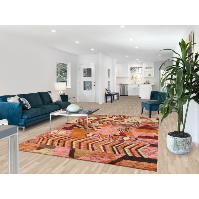 Abstract Geometric Moroccan Oriental Area Rug Handmade Wool Carpet - 6'6" x 9'9"