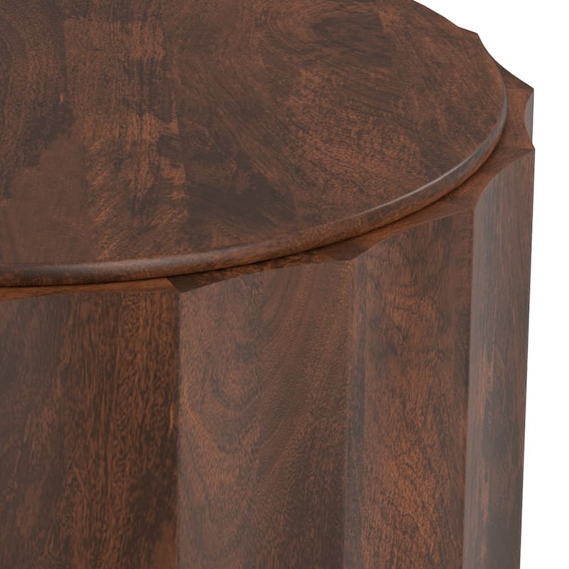 Simpli Home Trenton SOLID MANGO WOOD 32" Wide Round Contemporary Coffee Table in Walnut Brown, Fully Assembled