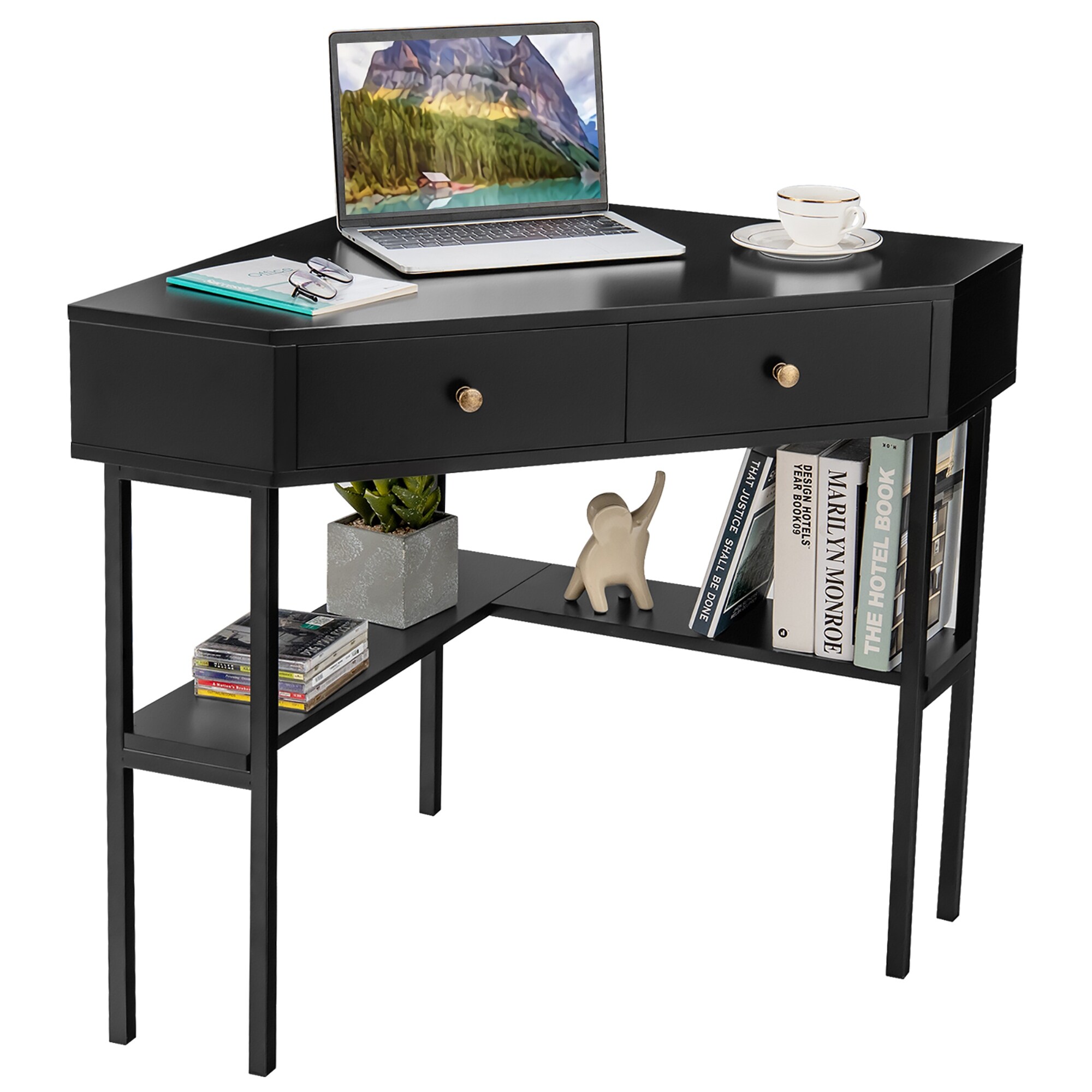 Costway Computer Desk Writing Workstation Office w/6-Tier Storage Shelves Black