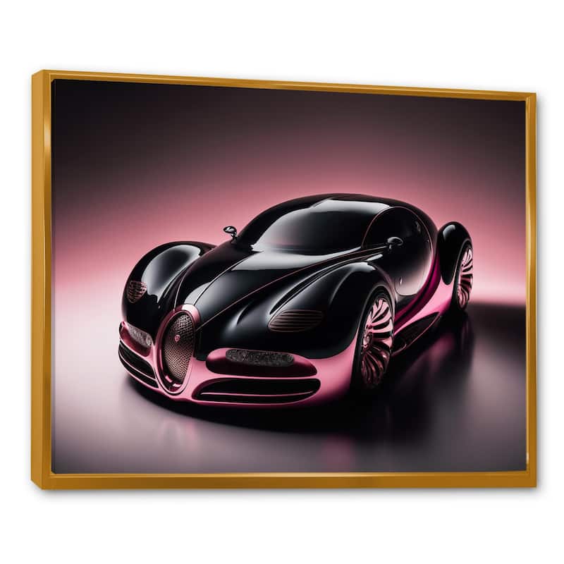 Designart "Futuristic Bugatti Design In Black And Magenta II" Exotic Car Framed Canvas Wall Art Print