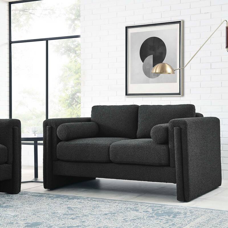 Visible Boucle Fabric Loveseat - Black