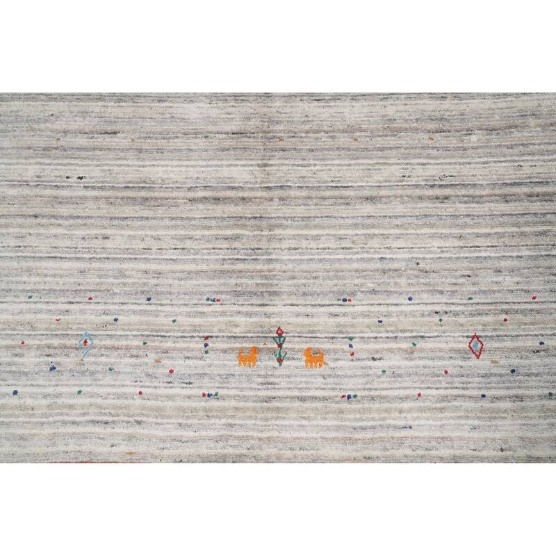Hand Knotted Oriental Viscose Silk Carpet Tribal Animal Pictorial Greys & Charcoal Gabbeh Area Rug - 9' 10'' X 10' 0''
