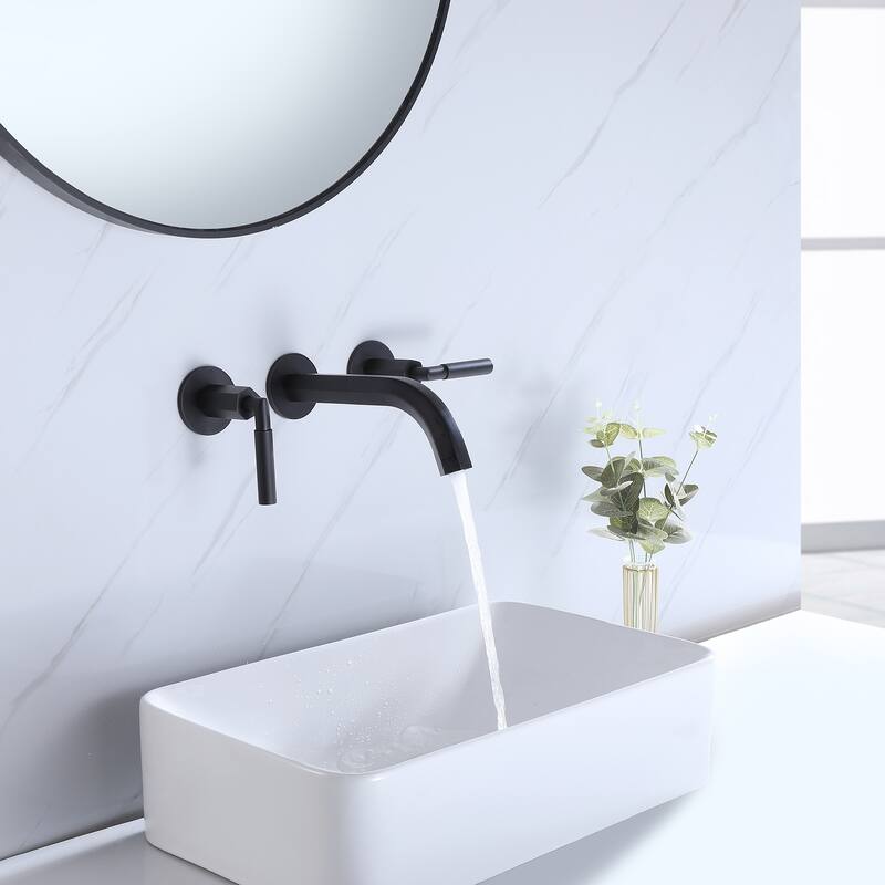 Two Handles Wall Mounted widespread Bathroom Faucet