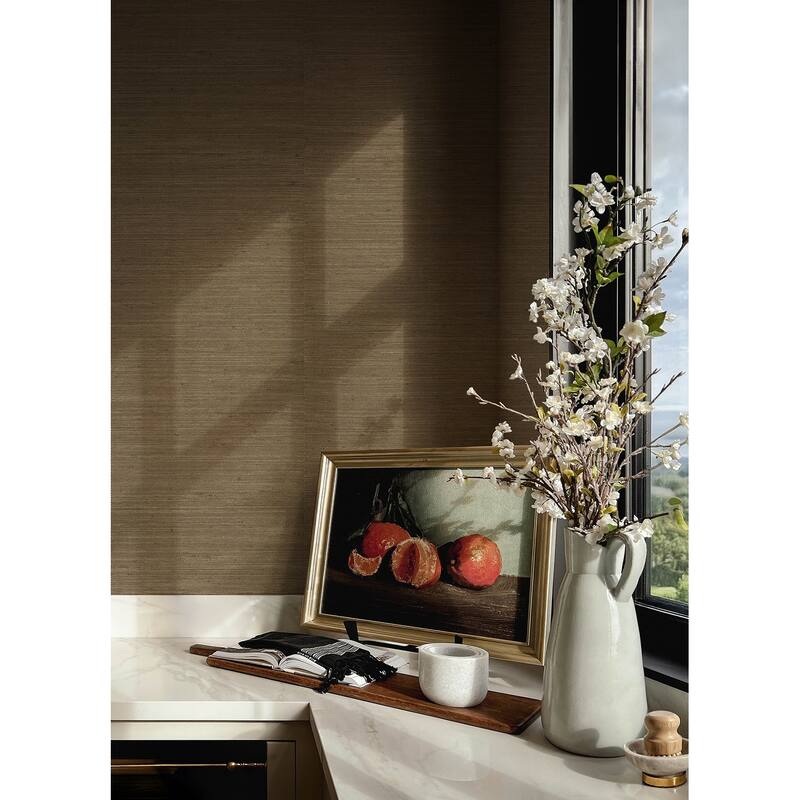 Chris Loves Julia x A-Street Prints Mycroft Chestnut Grasscloth Wallpaper