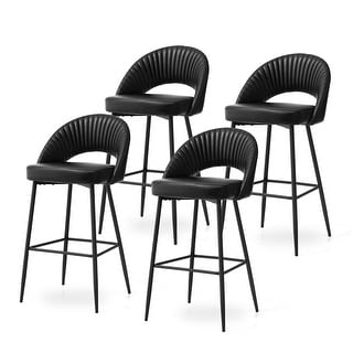 Glitzhome Modern Quilted Leatherette Tapered Legs Bar Stools Set of 4