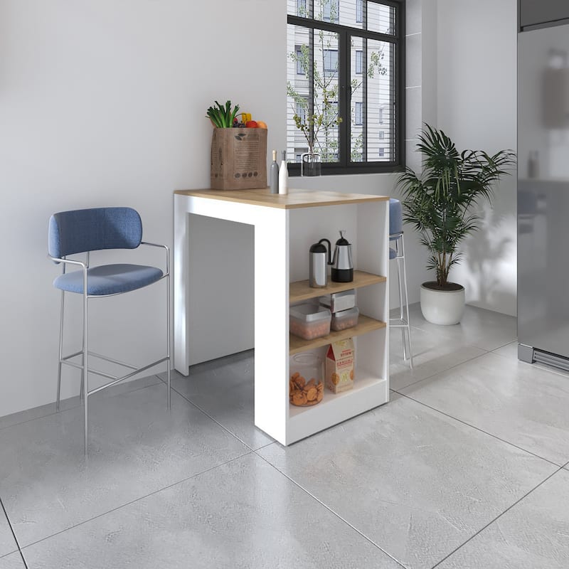 Highlands Kitchen Island with Storage Base in White and Macadamia