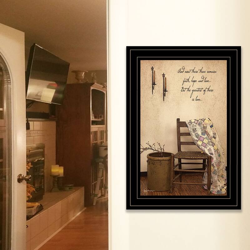 TrendyDecor4U Farmhouse "These Three Remain" Framed Print Wall Art by Susan Boyer - Earthtones