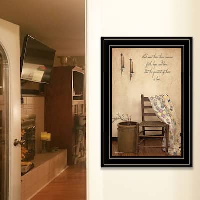 TrendyDecor4U Farmhouse "These Three Remain" Framed Print Wall Art by Susan Boyer - Earthtones