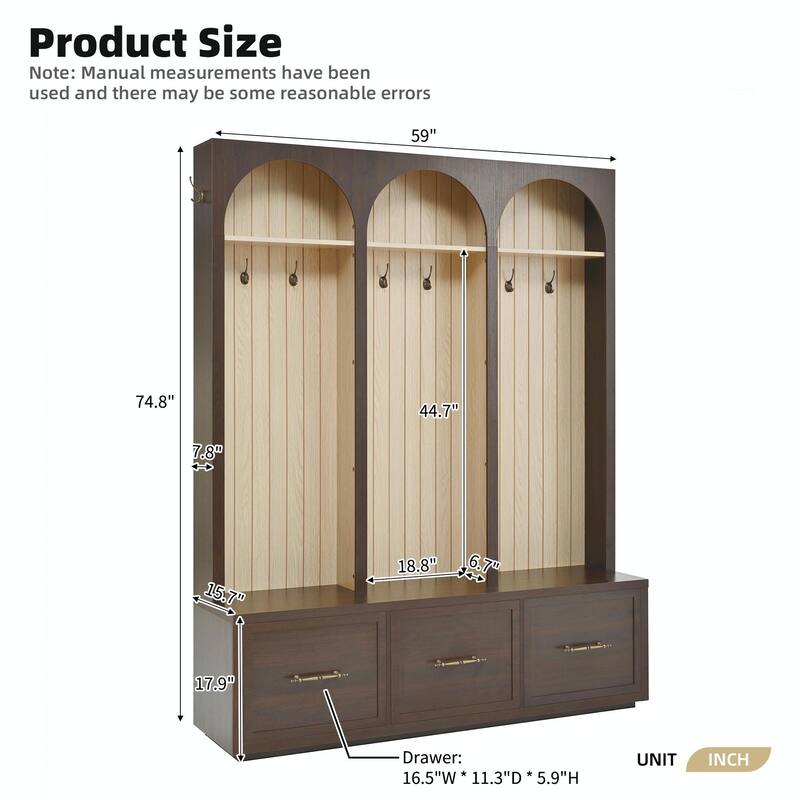 Farmhouse Wooden Style Hall Tree with Arched Design