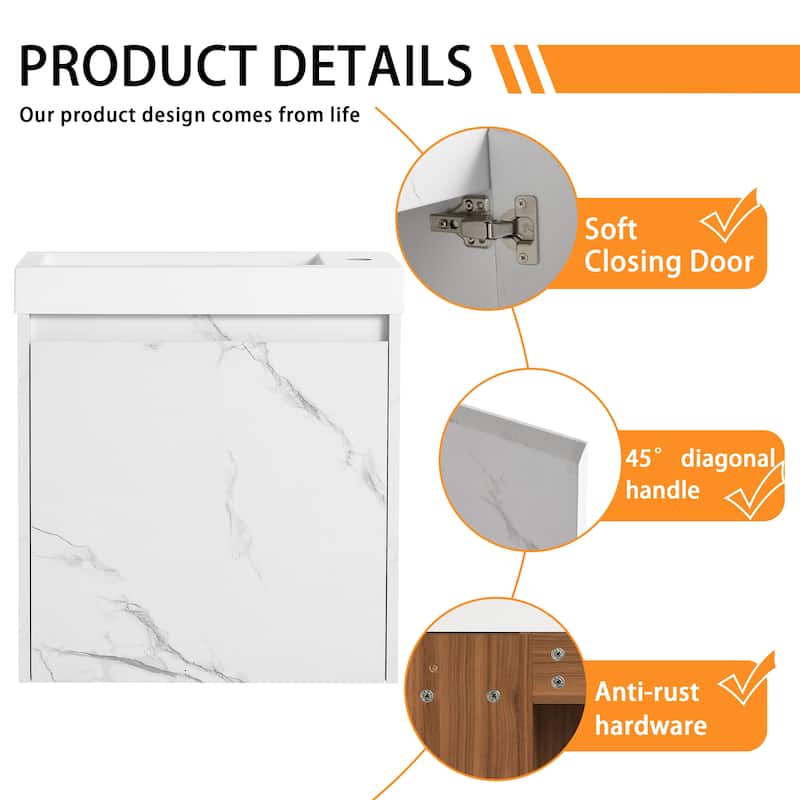 Bathroom Vanity With Sink In 20 Inch, Floating Bathroom Vanity With Soft Close Door