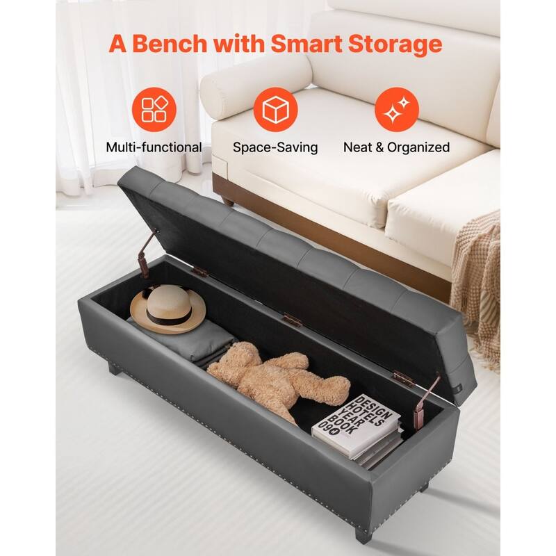 Modern PU Leather Storage Ottoman Bench with Spacious Hidden Storage and Comfortable Cushion - 51.37”L x 16.33”W x 17.33”H