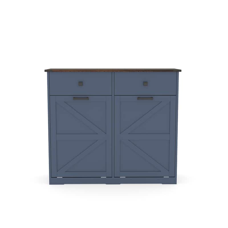 Farmhouse Trash & Recycling Cabinet with Hideaway Drawer