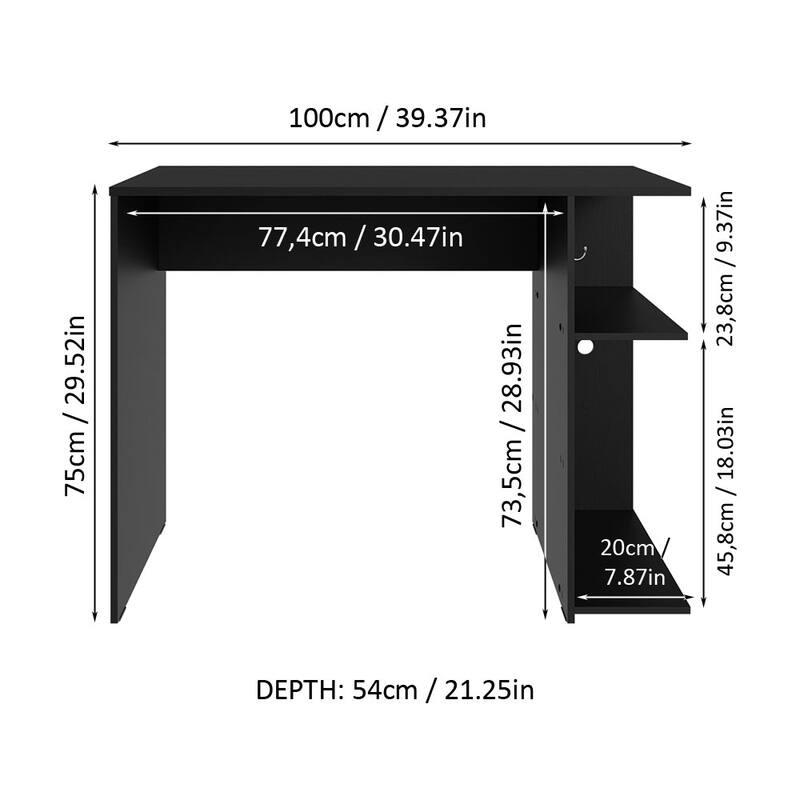 Madesa Gaming Computer Desk with 2 Shelves, Cable Management and Large Monitor Stand, Wood, 21" D x 39" W x 30" H - White