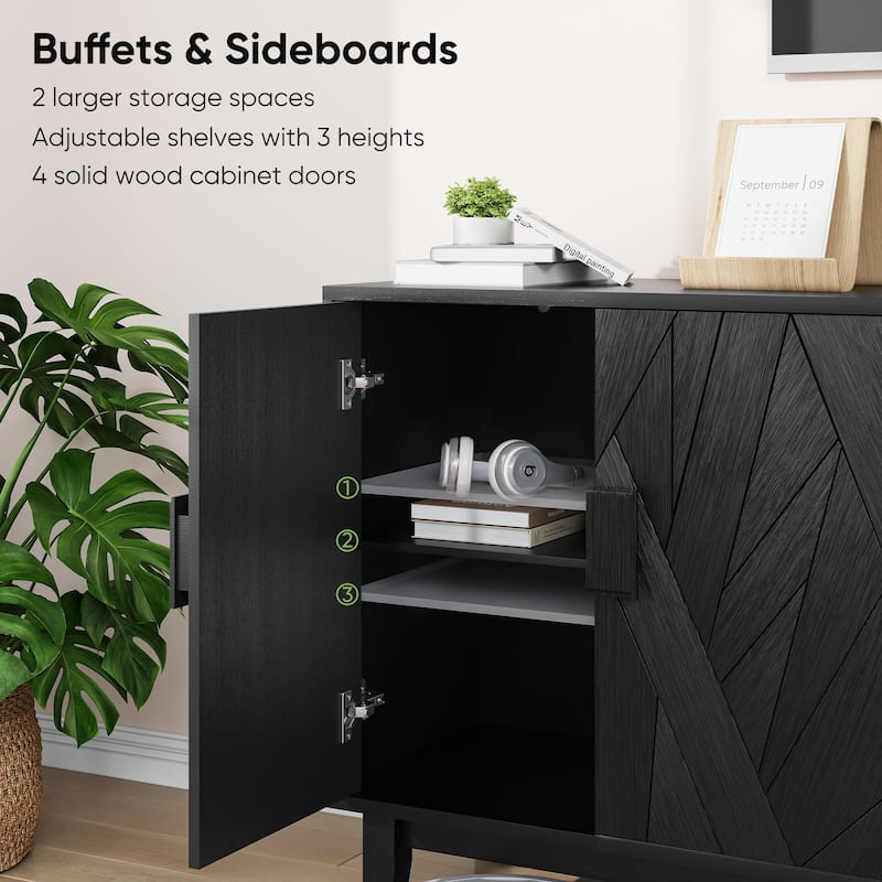 Modern Black Storage Sideboard Buffet Suitable for Dining Room and Kitchen