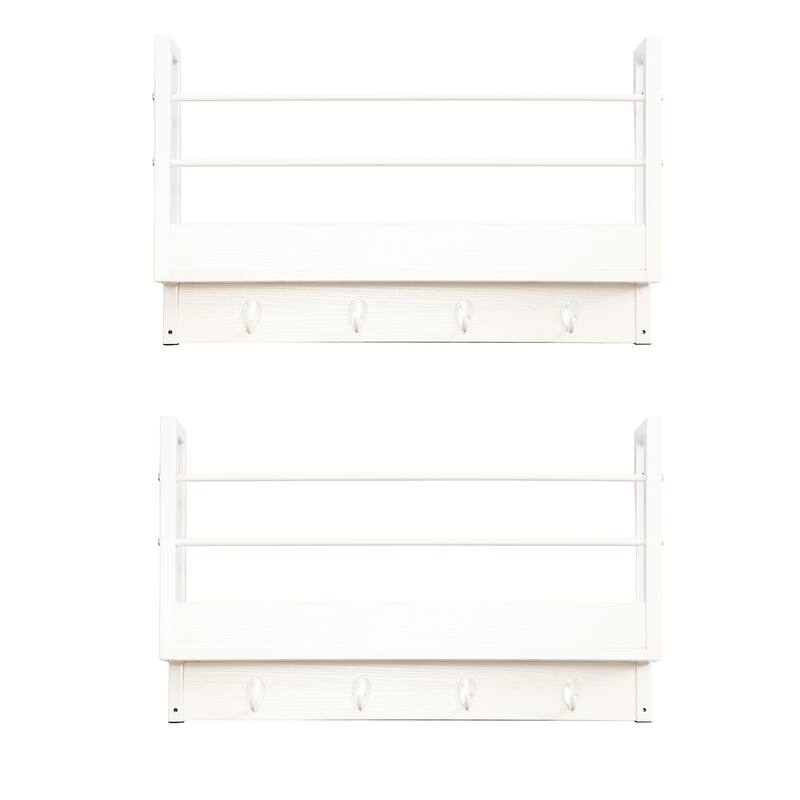 JJS Wall Mounted Floating Shelf with Coat Hooks & Key Holder Space-Saving Storage Rack for Books, Coats & Entryway Essentials