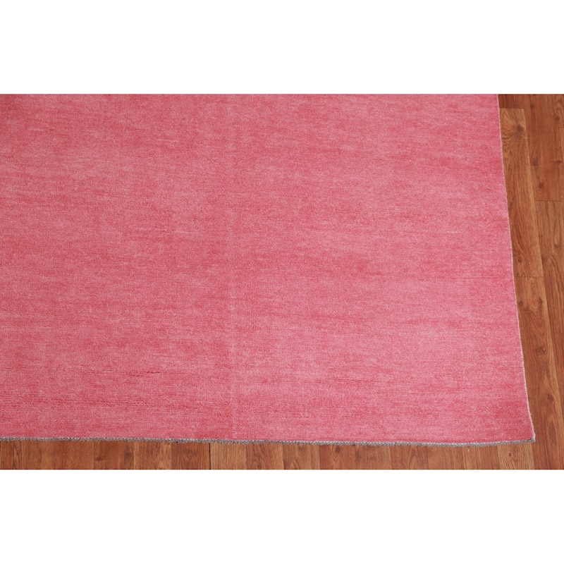 Hand Knotted Oriental 100% Wool Carpet Modern Solid Pink Gabbeh Area Rug - 12' 2'' X 9' 0''