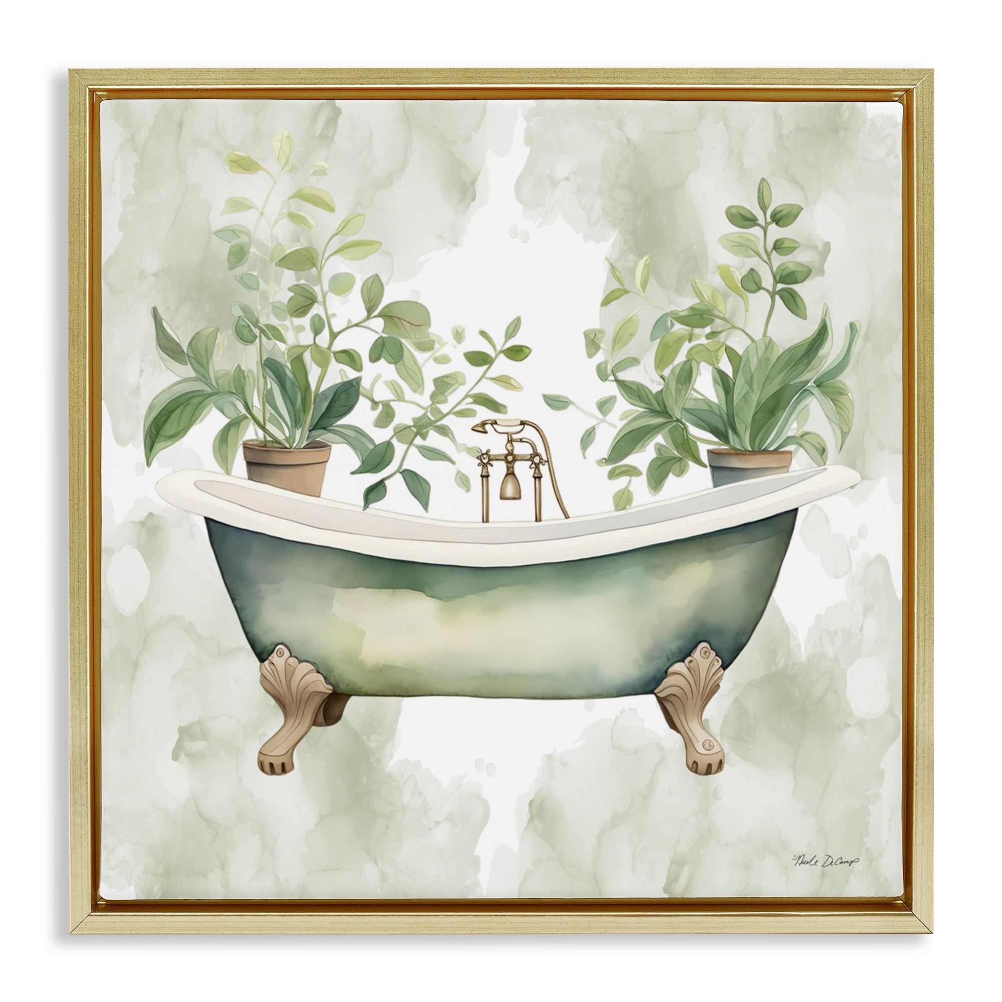 Stupell Bath Oasis with Greenery Framed Floater Canvas Wall Art Design By Nicole DeCamp