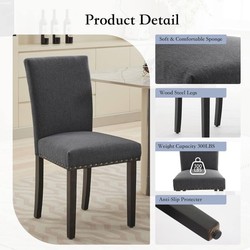 Dining Chairs Set of 2 Upholstered Fabric Kitchen Chairs with Nailhead Trim（Option）