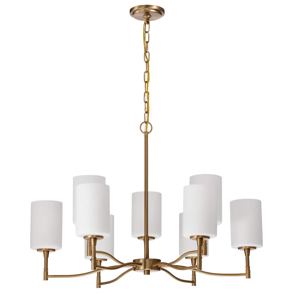 Liam 9 Light Chandelier Burnished Brass White Opal Glass - Burnished Brass
