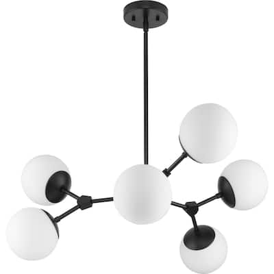 Haas Collection Six-Light Matte Black Mid-Century Modern Chandelier - 33.5 in x 33.5 in x 12.5 in
