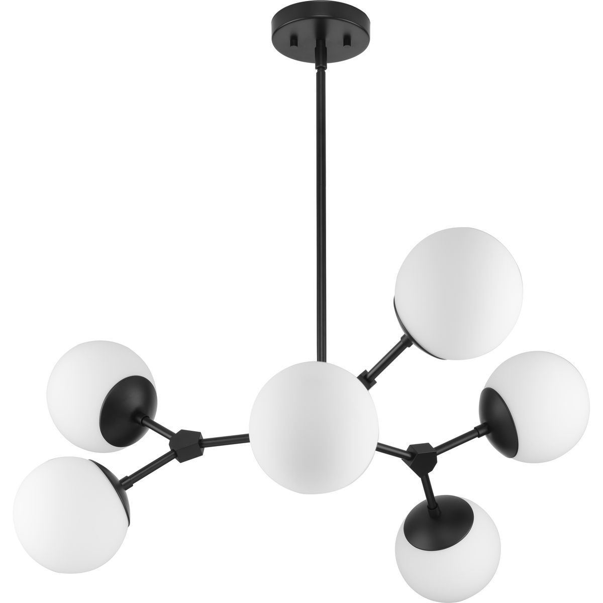 Progress Lighting Haas Collection Six-Light Matte Black Mid-Century Modern Chandelier - 33.5 in x 33.5 in x 12.5 in