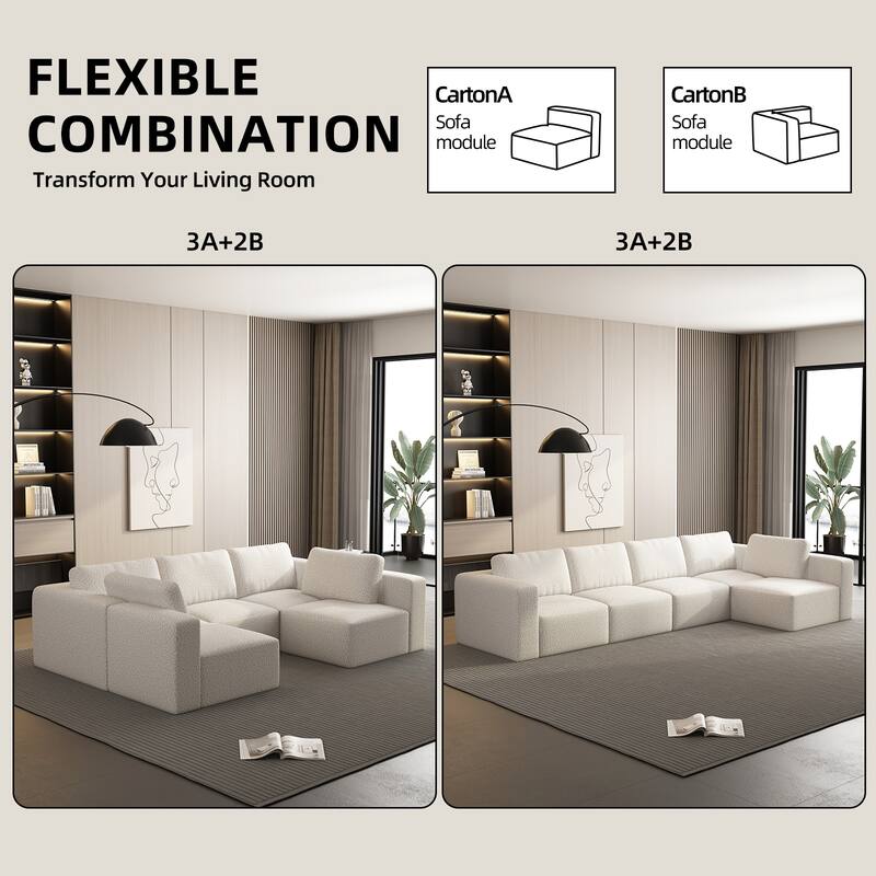104.3" Yarn Fleece U-Shaped Sleeper Sectional Sofa with Ottoman