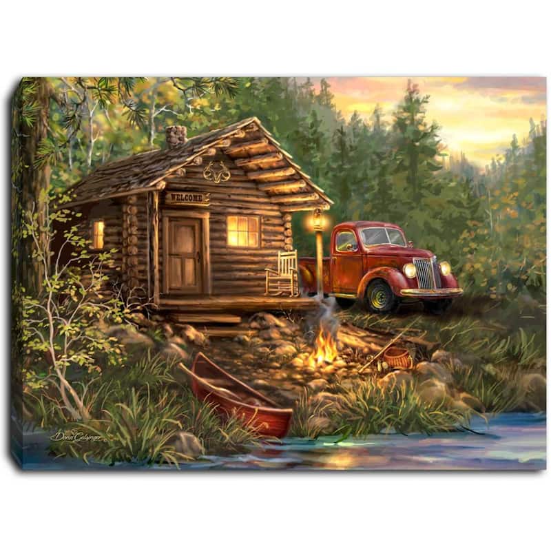 8" Green and Brown Cabin Life Canvas Tabletop Decor