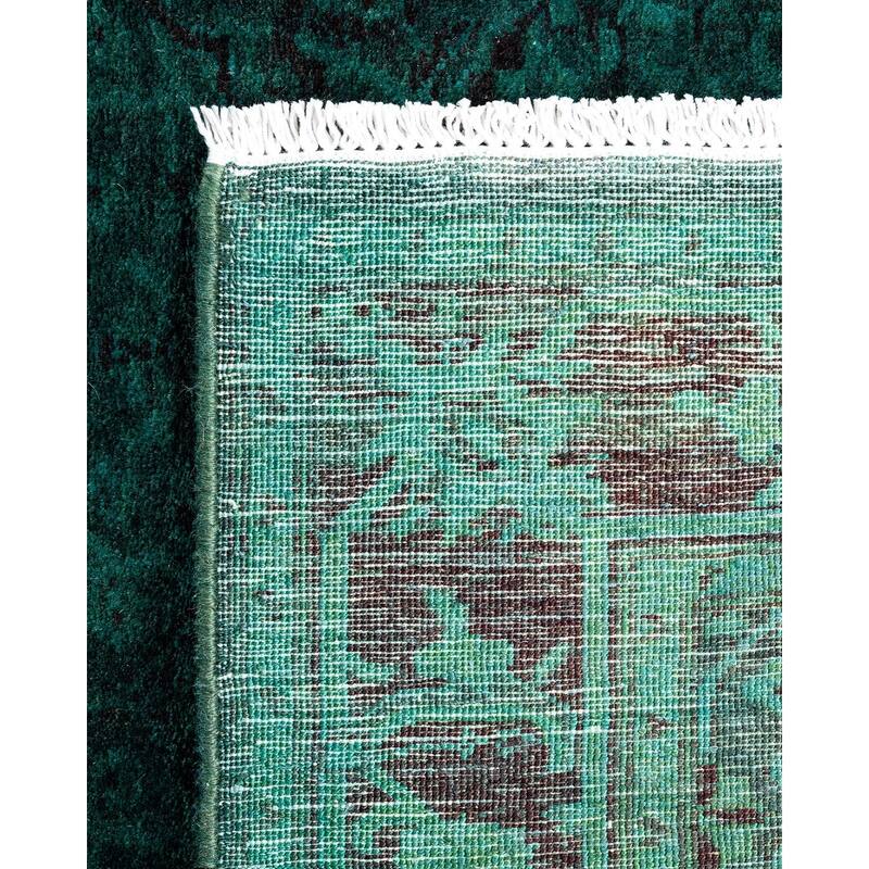 Overton Hand Knotted Wool Vintage Inspired Modern Contemporary Overdyed Green Runner Rug - 2' 5" x 21' 5"