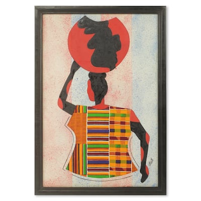 Novica Handmade Water Carrier Cotton Batik Wall Art