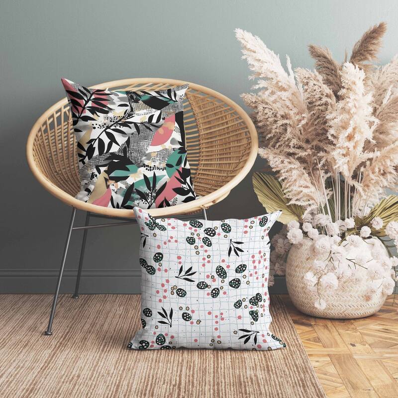 Leafy Collage Indoor/Outdoor Reversible Throw Pillow Pink and Gray