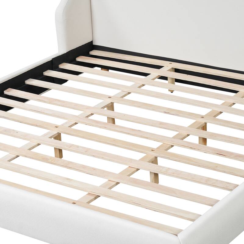 Christopher Knight Home - Arvilla Modern Boucle Upholstered Low Profile Platform Bed with Wingback Headboard & Wooden Slats