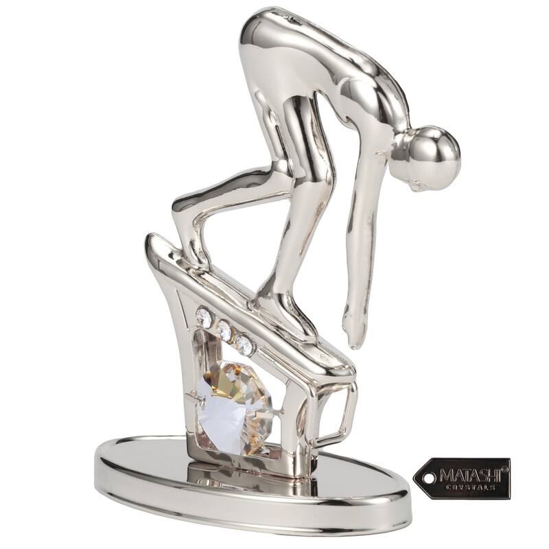 Matashi Silver Plated Surfer Figurine with Crystals Surfing Gift for Surfer Boys Girls Teens Desk Accessories Trophy Tabletop