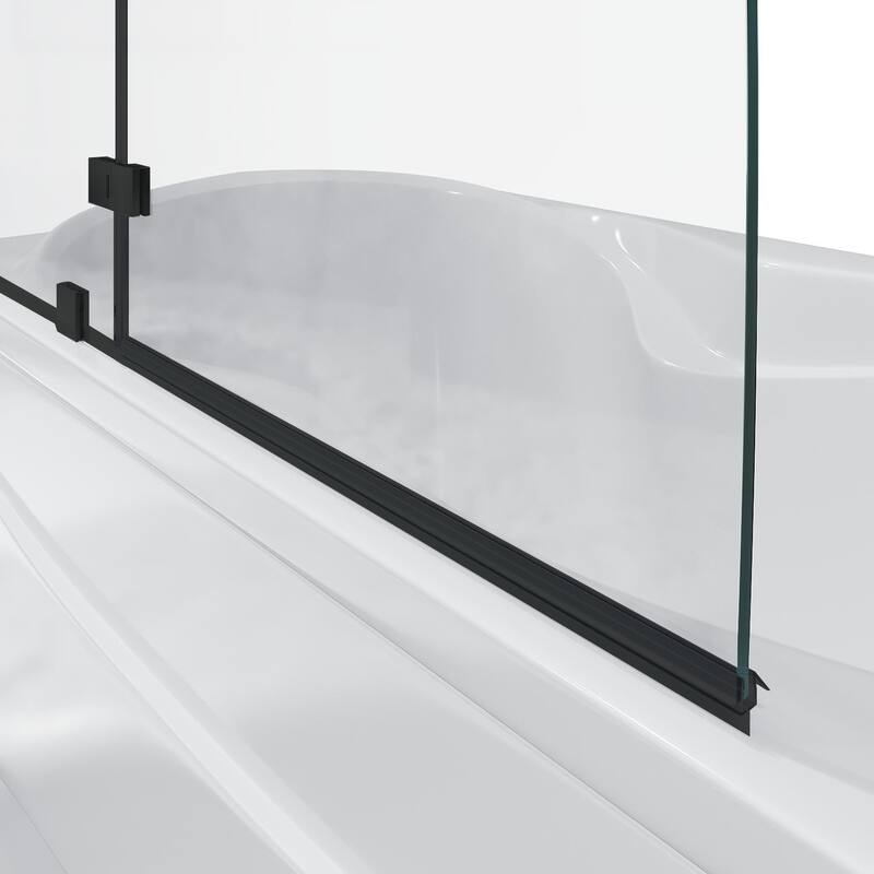 Elegant Frameless Pivot Hinged Fixed Bathtub Panel 5/16" Clear Tempered Glass Door Rotated 90° Shower Door for Bathtub