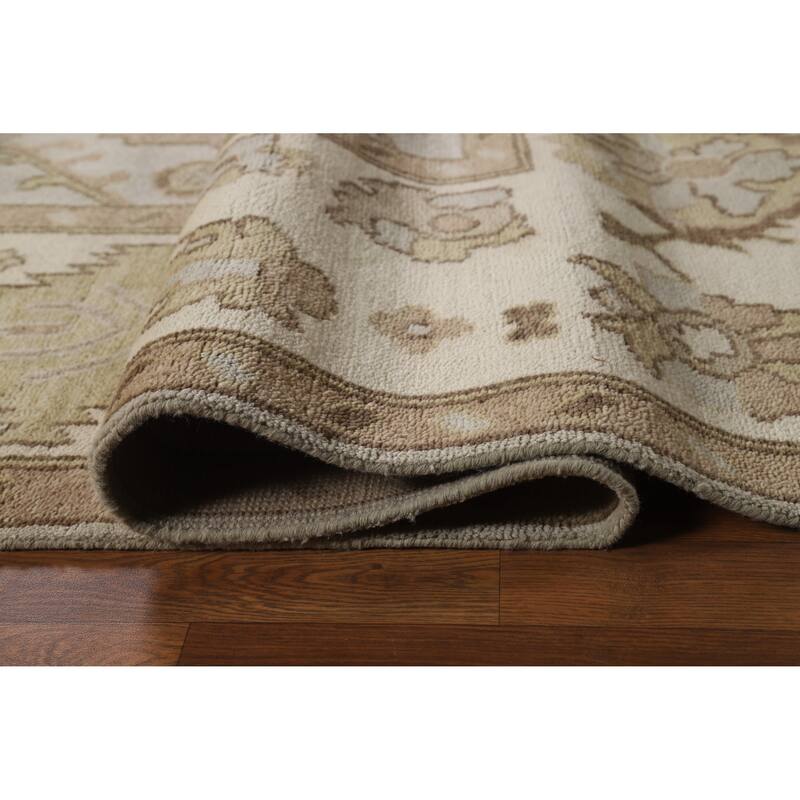 Gray Ivory Oushak Style Area Rug Handmade Wool Carpet - 9'1" x 11'10"