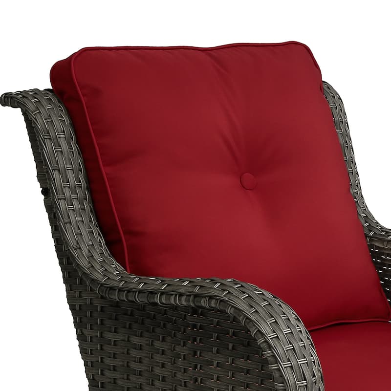 3 Pieces Patio Bistro Set with Rattan Rocking Chair Side Table
