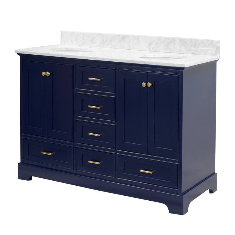 KitchenBathCollection Harper 60" Double Bathroom Vanity with Carrara Marble Top